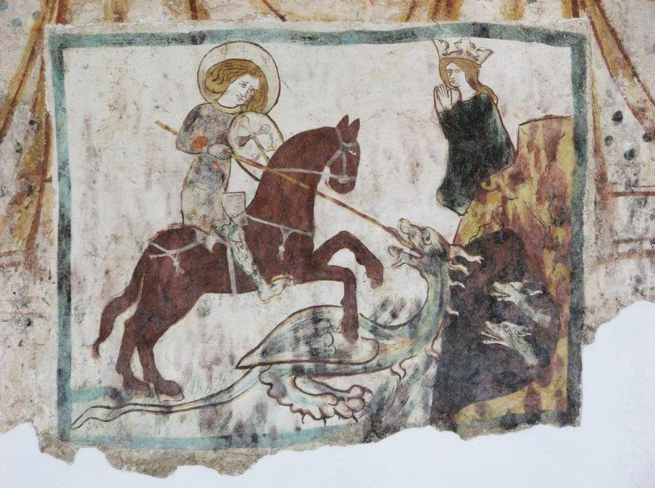 Szent György,  Zólyom/Zvolen, Zolna, Szent Máté templom, freskó, XIV. sz. 